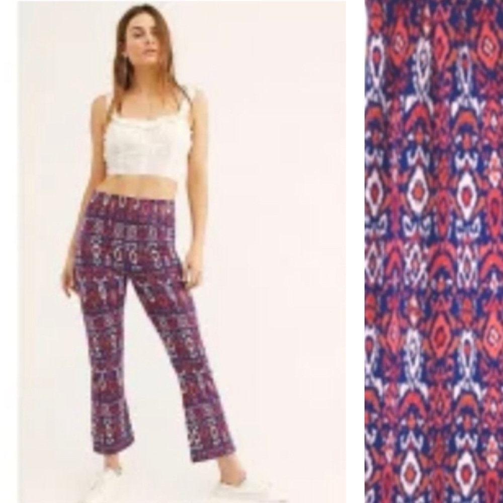 Free People Ikat Tribal Printed Pull On Knit Cropped Flare Pants Size 0